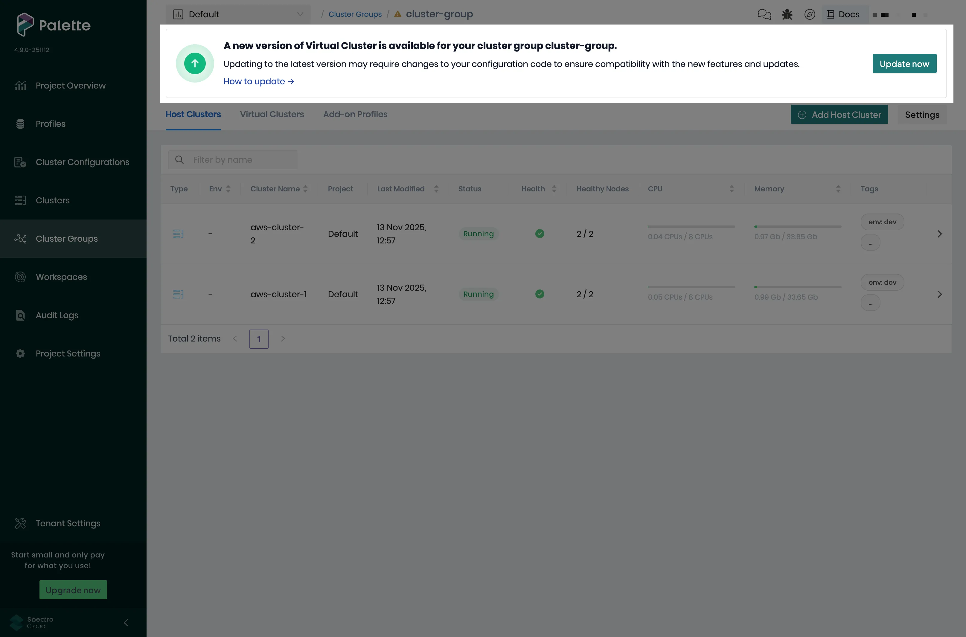 Cluster group pending update banner